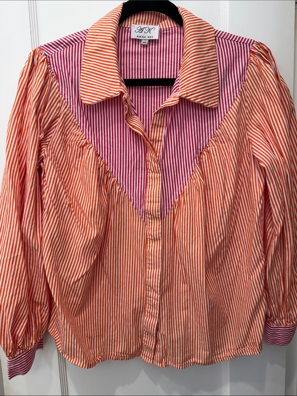 ANNA KAY Orange & Pink Striped Contrast-Yoke Shirt